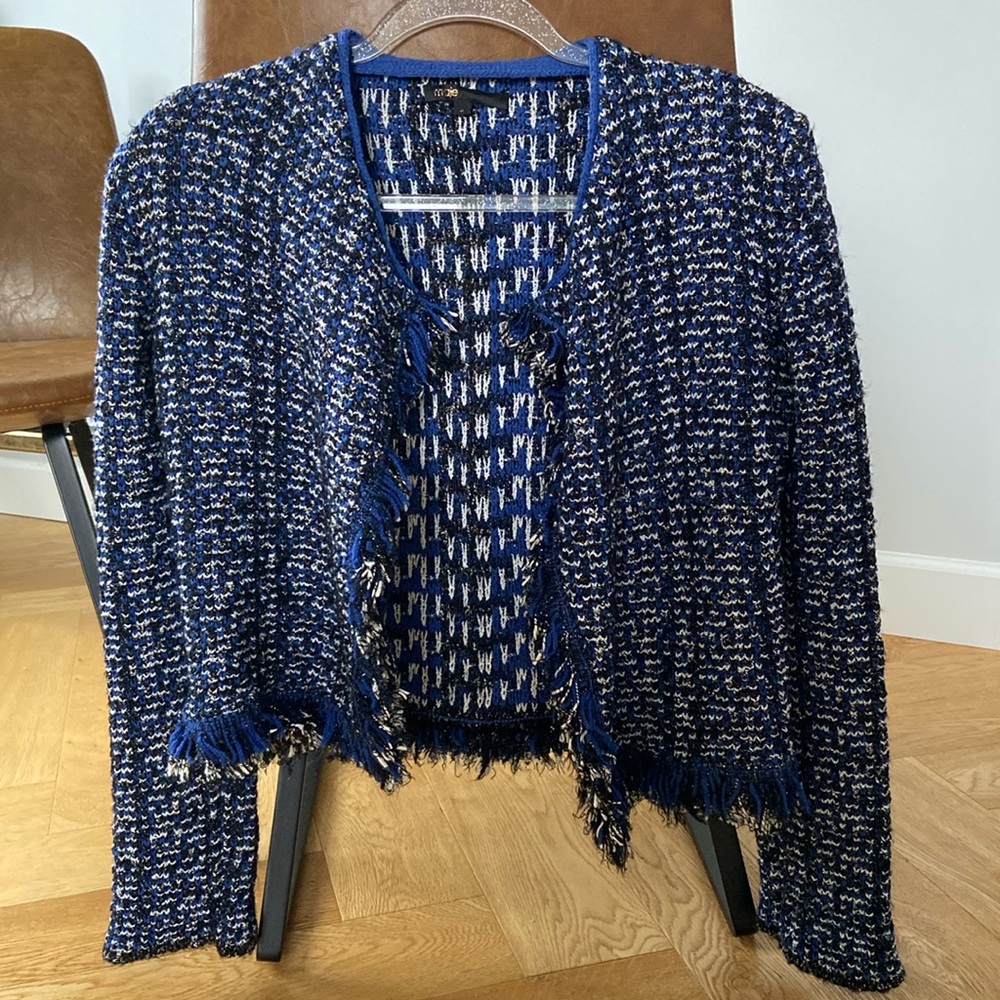 Maje Marius Tweed Fringe Trim Cardigan Blazer / Size 3 (Large)